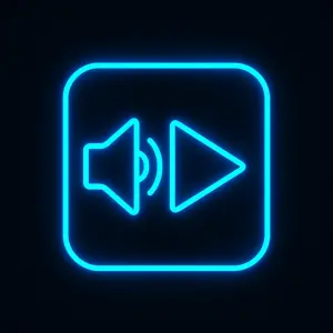 Accessible audio start image: Neon blue preview with speaker icon and play button