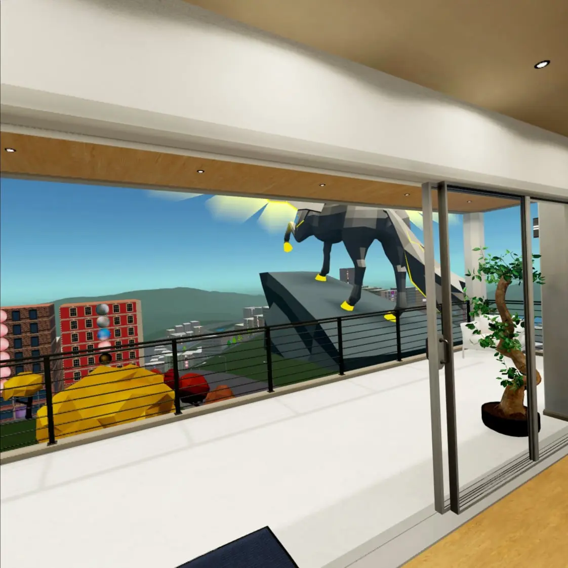 View to the Pegasus Landmark Statue from the Apartment above the DC Bookstore Pegasus in Infiniverse VR