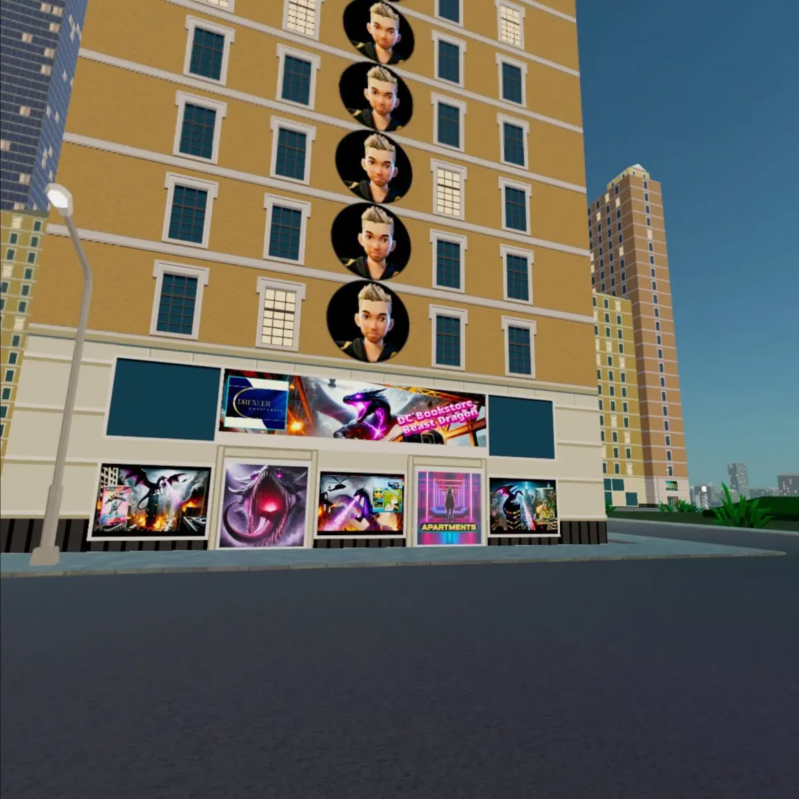 Storefront DC Bookstore Beast Dragon Landmark, Drexler Consulting Virtual Bookstore in the Multiverse Infiniverse Beast Dragon Landmark, view with Metaquest 3 