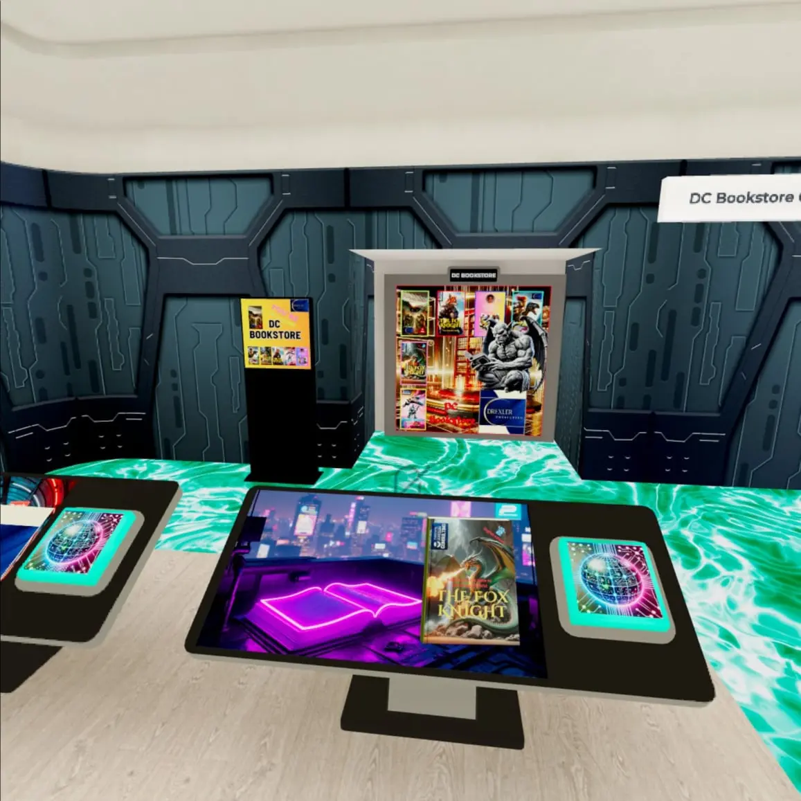  Virtual shopping terminal inside DC Bookstore Cyber City Guardian featuring The Fox Knight 2 by Susanna Tinga. Explore digital books in the Multiverse Infiniverse. 