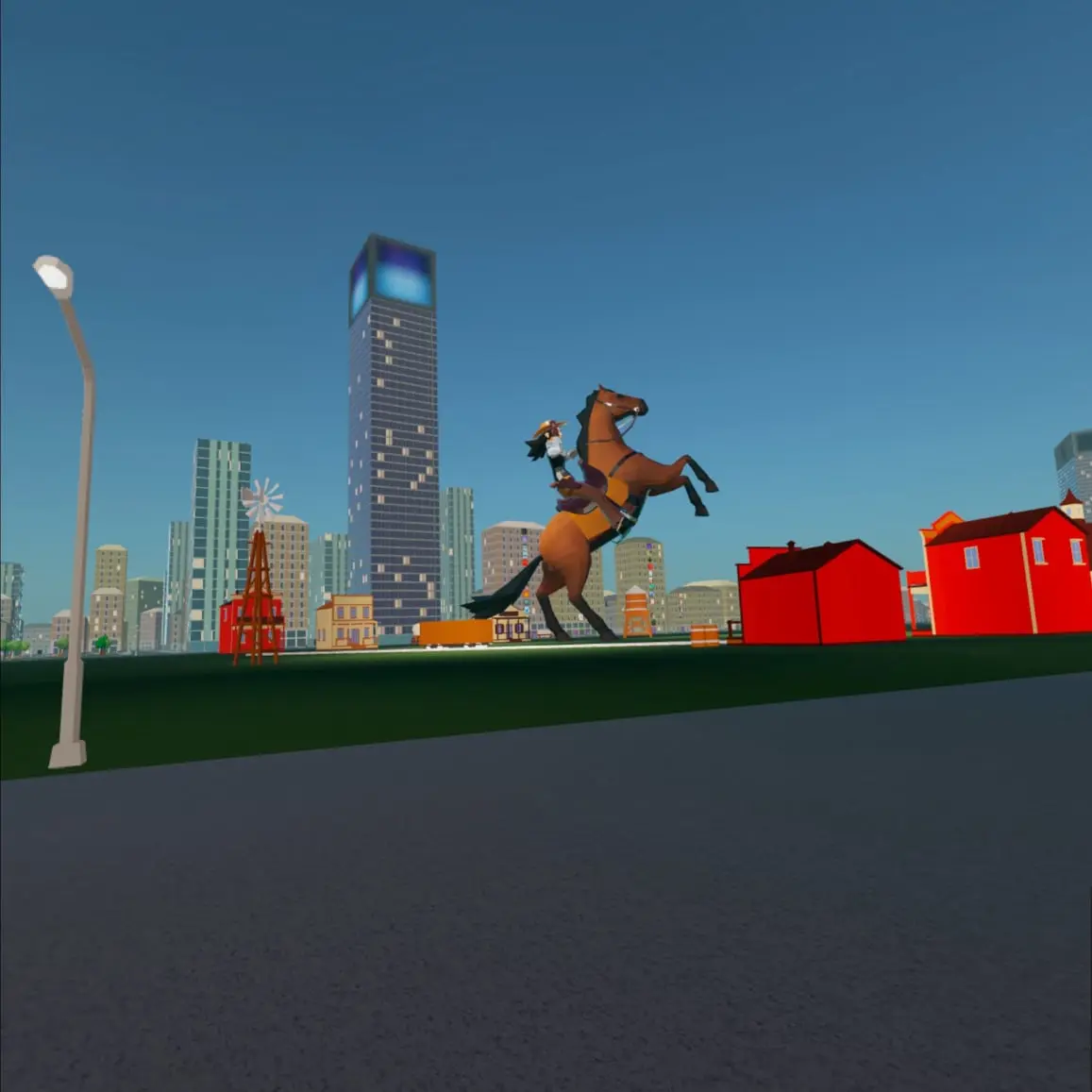 View of the Cowgirl Annie Landmark next to the DC Booksotre Cowgirl Annie captured with Metaquest 3 in Multiverse Infiniverse