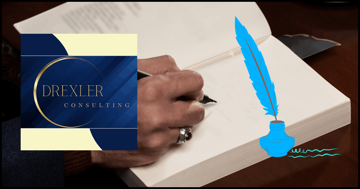 Open book being written in – symbolizing creative authorship and publishing partnership with Drexler Consulting