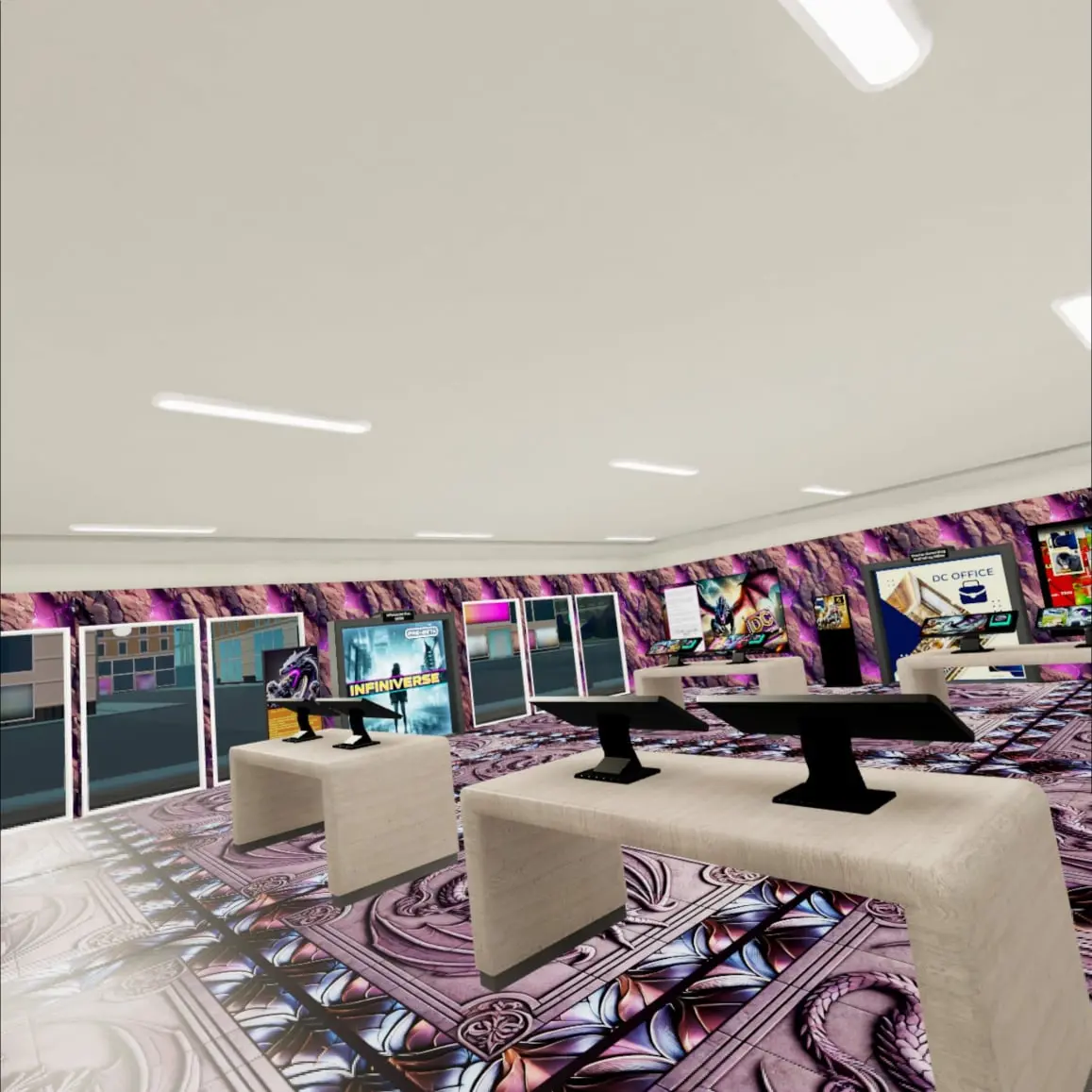 Inside the Beast Dragon DC Bookstore, VIrtual Reality with Metaquest 3, Picture shows the terminals where you can order the Books. Drexler Consulting Publishing Storefront