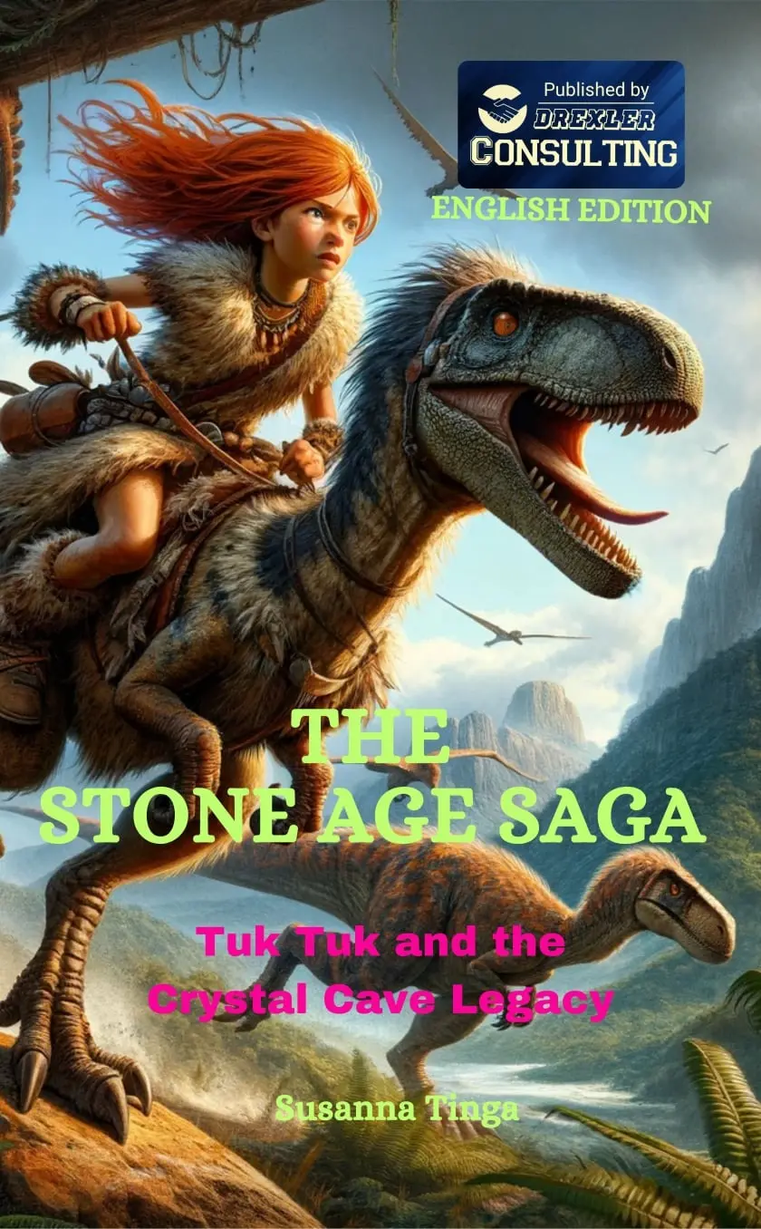 The Stone Age Saga - a child adventure book by susanna tinga dinosaurs fantasy adventure book published by drexler consulting