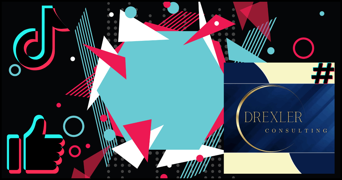 TikTok-style background with Drexler Consulting logo – visual teaser for VR book content and virtual storytelling